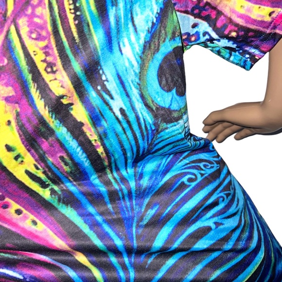 MISSLOOK | COLORFUL PEACOCK FEATHER PRINT SHORT SLEEVE TOP - Picture 5 of 8